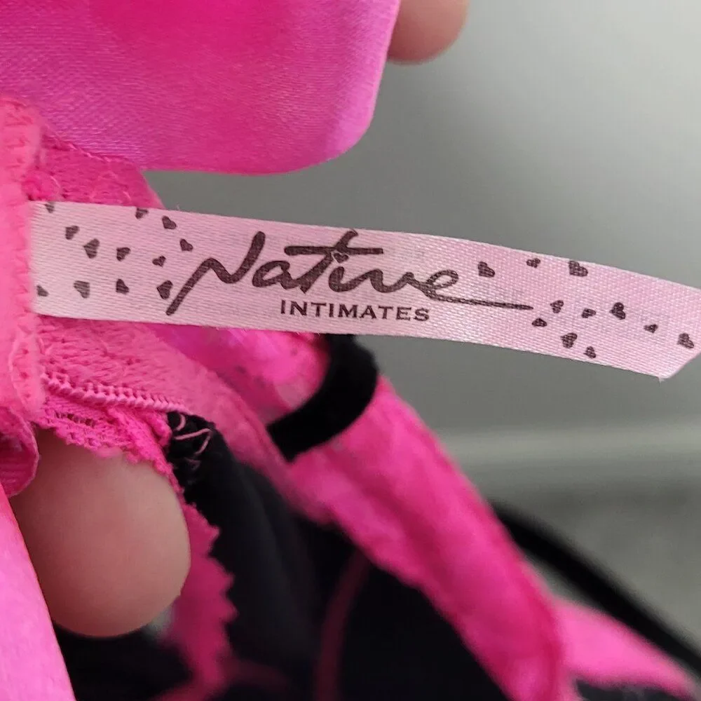 Native Intimates pink black semi sheer lace ruffle bimbocore scene queen bra 36b